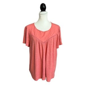 Retrology Knit Blouse Woman's Size XL Orange Crinkled Pullover Short Sleeve Top